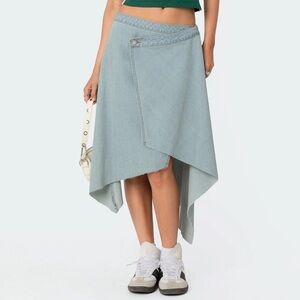 NWOT - EDIKTED Asymmetric Wrapped Denim Midi Skirt - Blue - Small